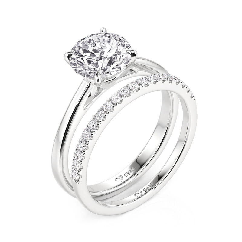 Jeulia Conjunto De Anillos Clásicos De Corte Redondo En Plata De Ley