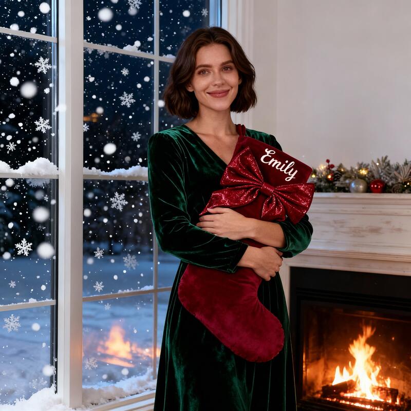 Personalized Christmas Socks with Embroidered Name and Bow Gift for Family