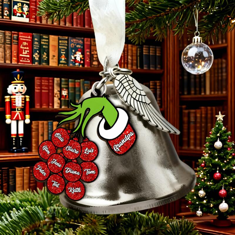 Personalized Name Bell Ornament with Hand Pattern Creative Gift for Christmas