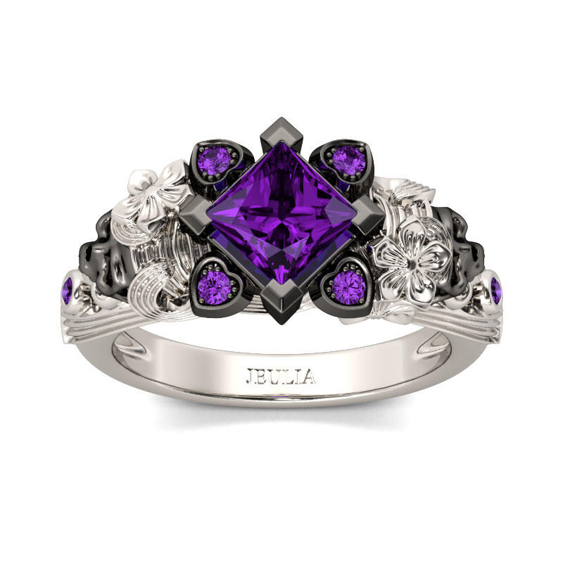 Jeulia Anillo De Caravera Con Dise?o Floral De Talla Princesa En Plata De Ley