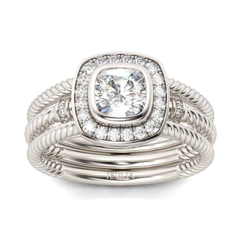 Jeulia Rope Halo Cushion Cut Interchangeable Sterling Silver Ring Set