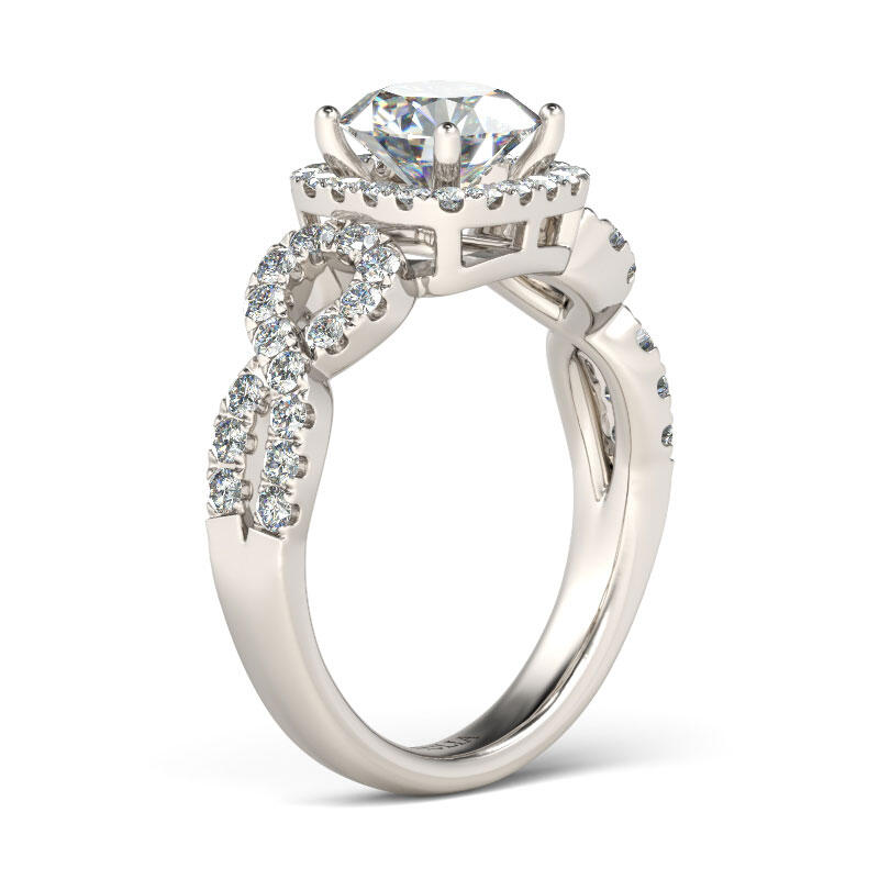 Jeulia Twist Halo Round Cut Sterling Silver Ring