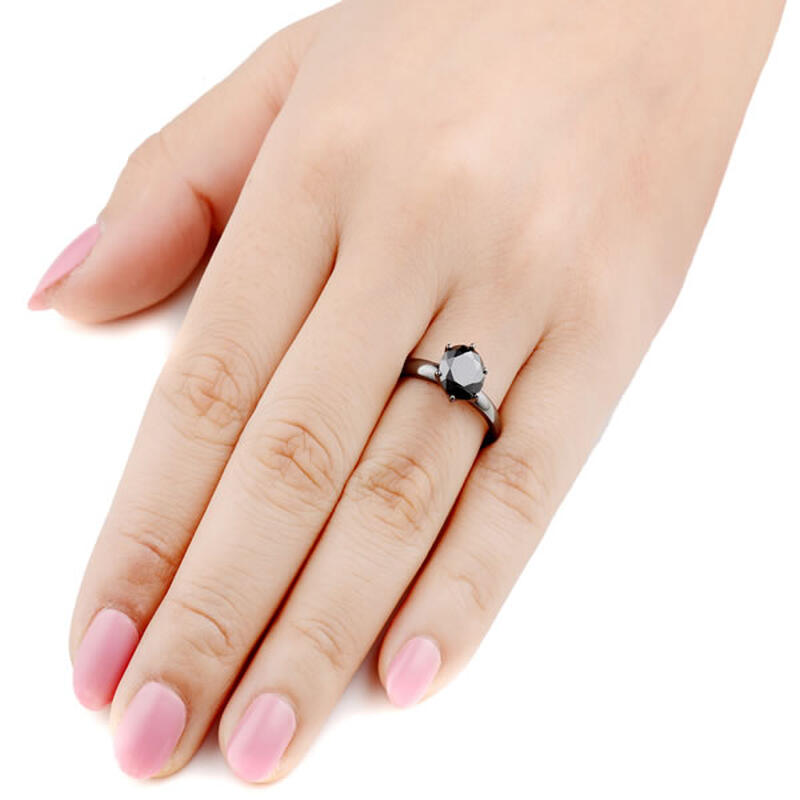 Jeulia Solitaire Black Round Cut Sterling Silver Promise Ring