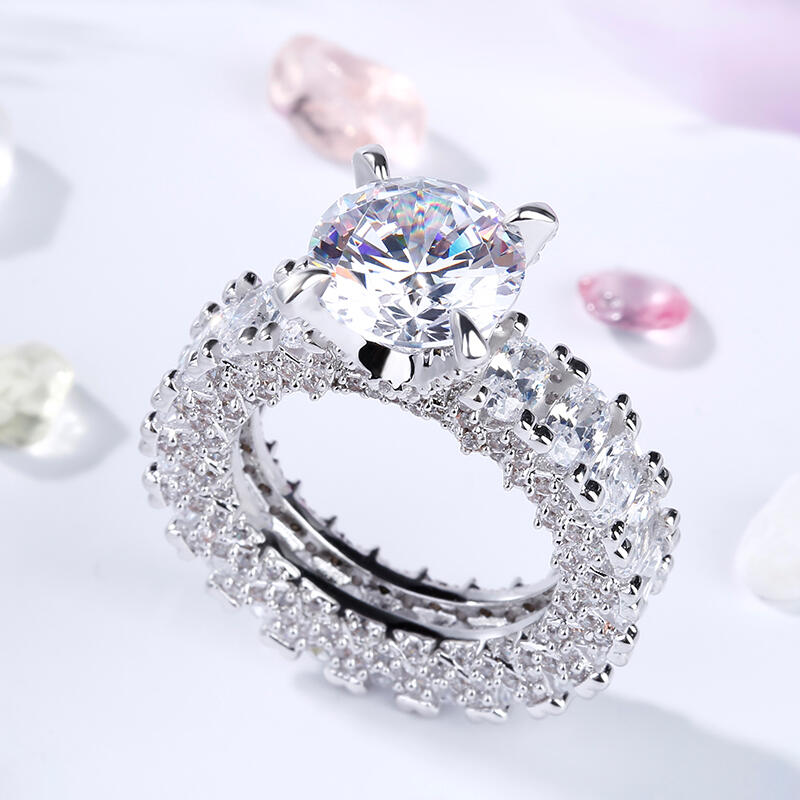 Jeulia Round and Oval Cut Eternity Sterling Silver Ring