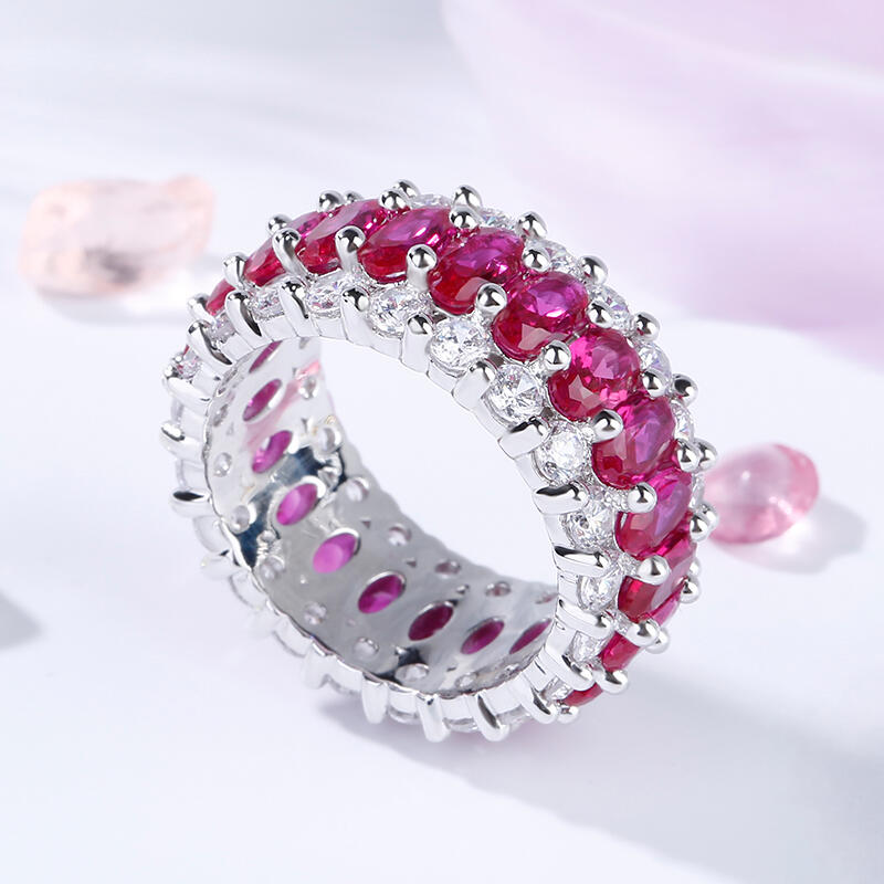 Jeulia Classic Oval and Round Cut Sterling Silver Eternity Ring