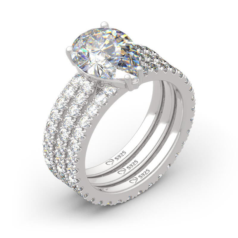 Jeulia 3PC Pear Cut Sterling Silver Eternity Ring Set