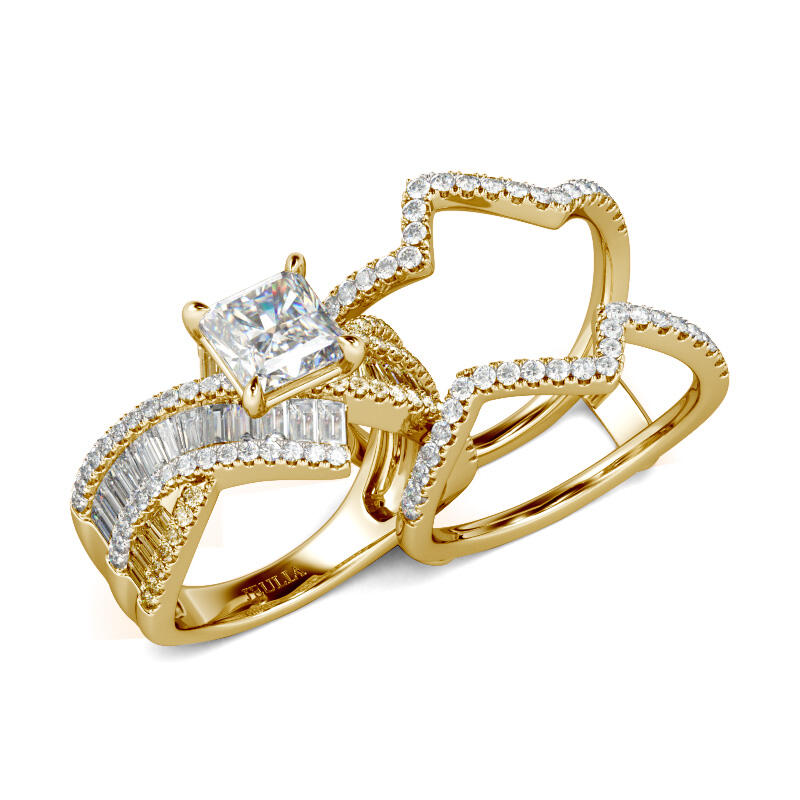 Jeulia Bypass Princess Cut Enhancer Sterling Silver Ring