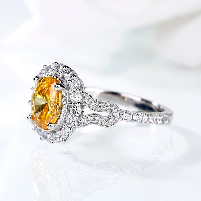 Jeulia Halo Oval Cut Sterling Silver Ring