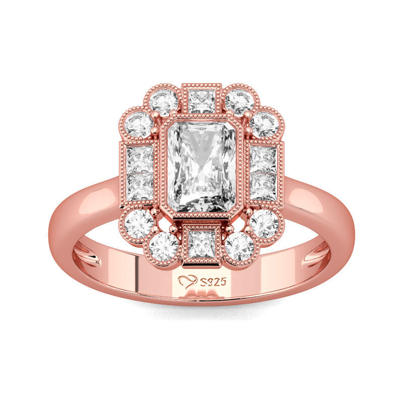 Jeulia Milgrain Emerald Cut Sterling Silver Ring