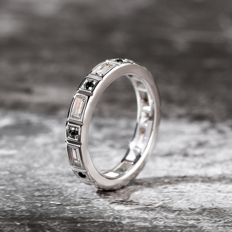 Jeulia Bague pour Homme Alternance de Pierres Rondes Coupe Émeraude en Argent Sterling
