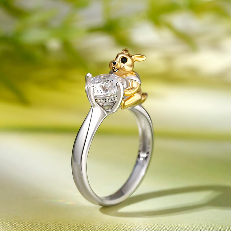 Jeulia Hug Me "Fast Runner" Hare Round Cut Sterling Silver Ring