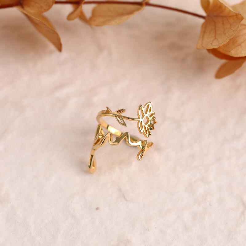Bague Personnalisée Fleur de Naissance avec Prénom en Argent