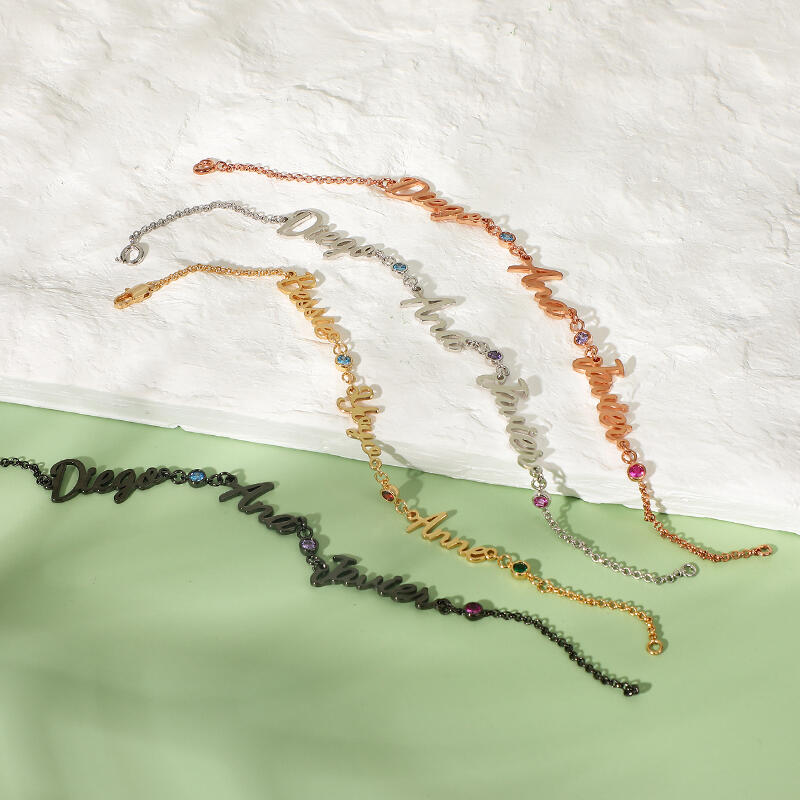 "Ti Accompagno" Bracciale Personalizzato Con Nome E Pietra Di Nascita