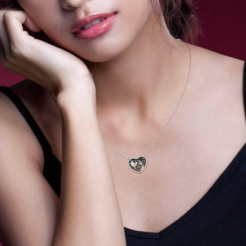 Jeulia "Magical Love" Skull Couple Sterling Silver Necklace
