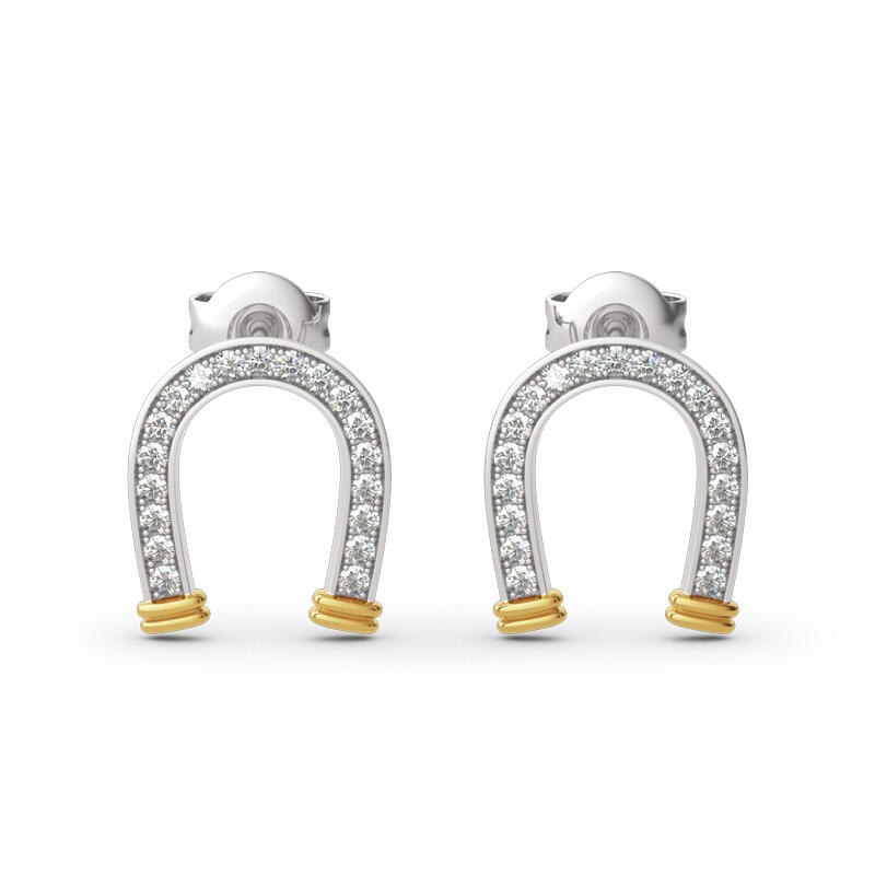 Jeulia "Lucky Horseshoe" Two Tone Sterling Silver Earrings
