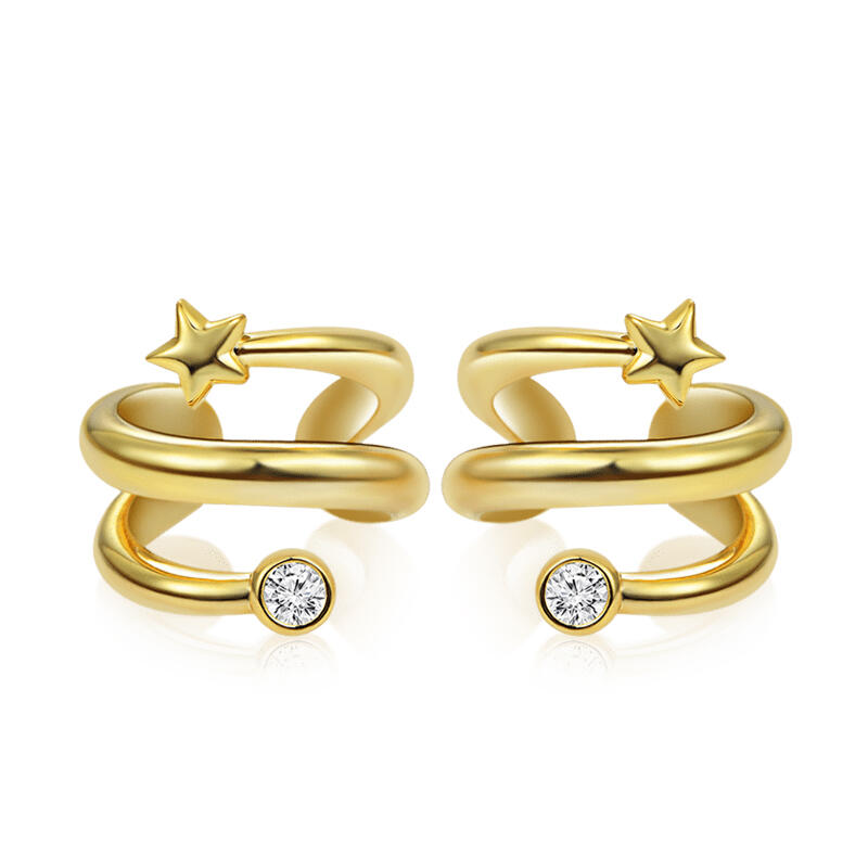 Jeulia "Star Huggie" Sterling Silver Clip Earrings