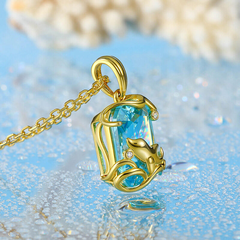 Jeulia "Lucky Day" Dolphin Emerald Cut Sterling Silver Necklace