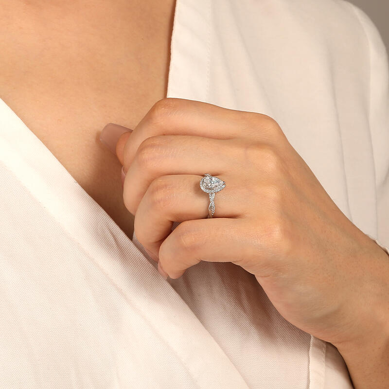 "Always and Forever" 1ct Pear Cut Halo Engagement Ring