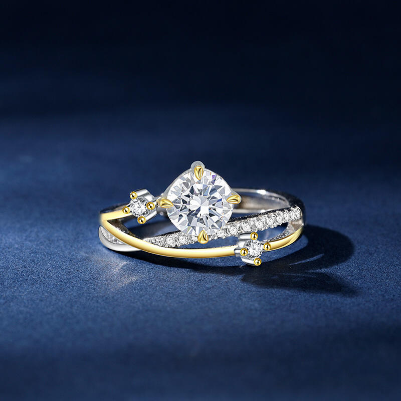 Jeulia "Meteor Trail" Two Tone Sterling Silver Open Ring