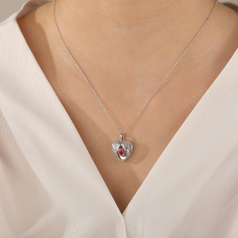 Jeulia Hjärtvingar Anpassat Födelsesten Fotohalsband Medaljong i Sterling Silver