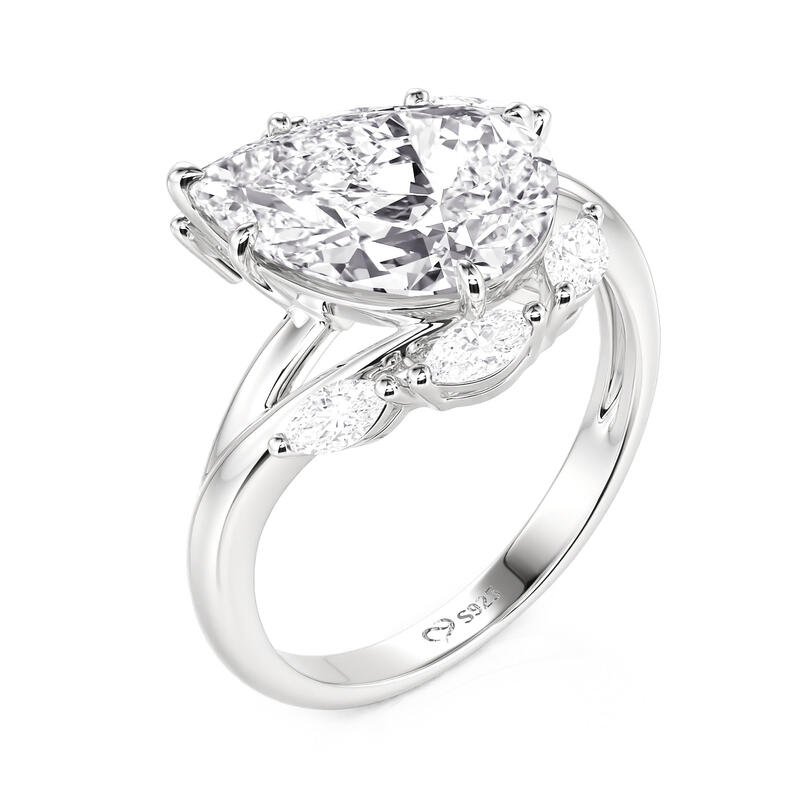 Jeulia Anillo de Compromiso Cruzado en Forma de Pera de Plata de Ley