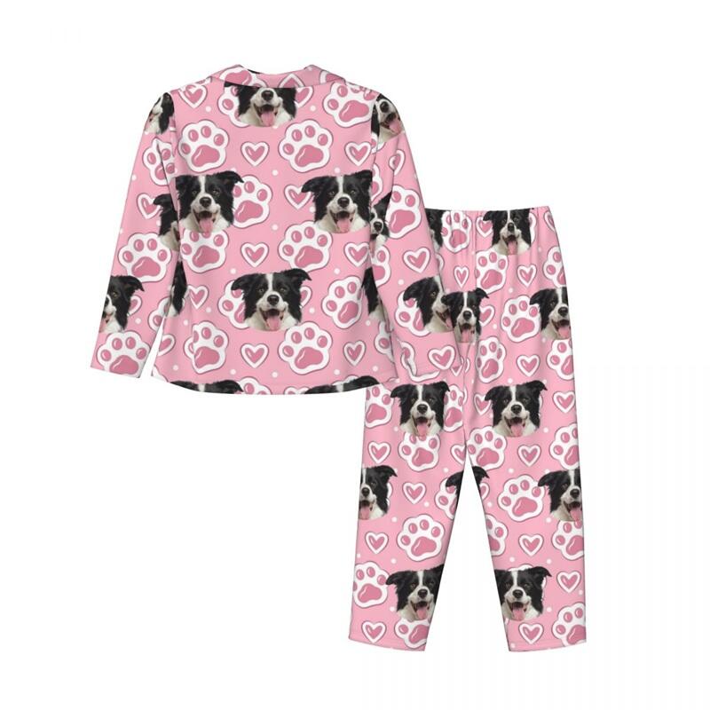 Gepersonaliseerde pyjama met foto van huisdieren Roze hartjes en pootafdrukken Leuk cadeau voor dierenliefhebbers