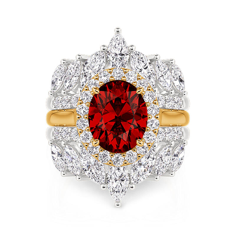 Jeulia Gorgeous Halo Oval Cut Red Stone Ring Set 3PCS