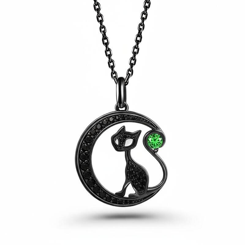 Jeulia "Black Cat on the Moon"Custom Birthstone Necklace