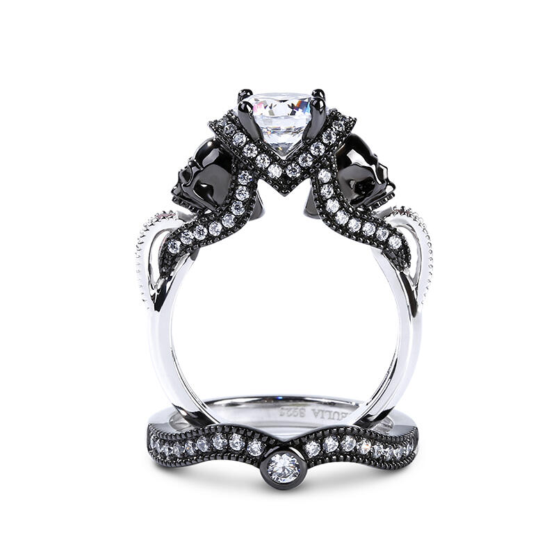 Jeulia Two Tone Round Cut Sterling Silver Skull Ring