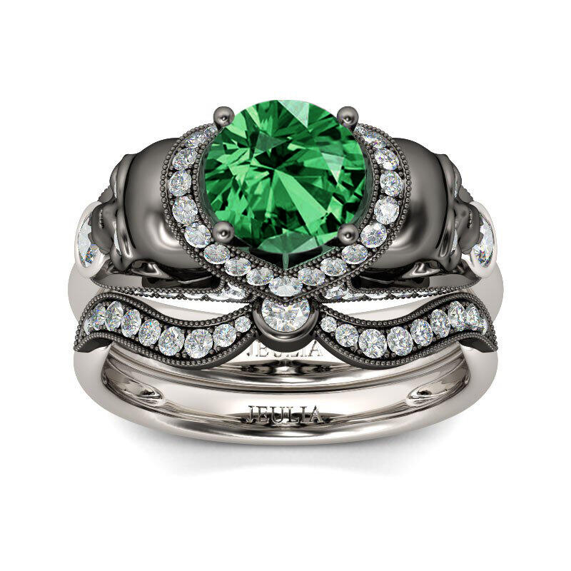 Jeulia Two Tone Round Cut Sterling Silver Skull Ring