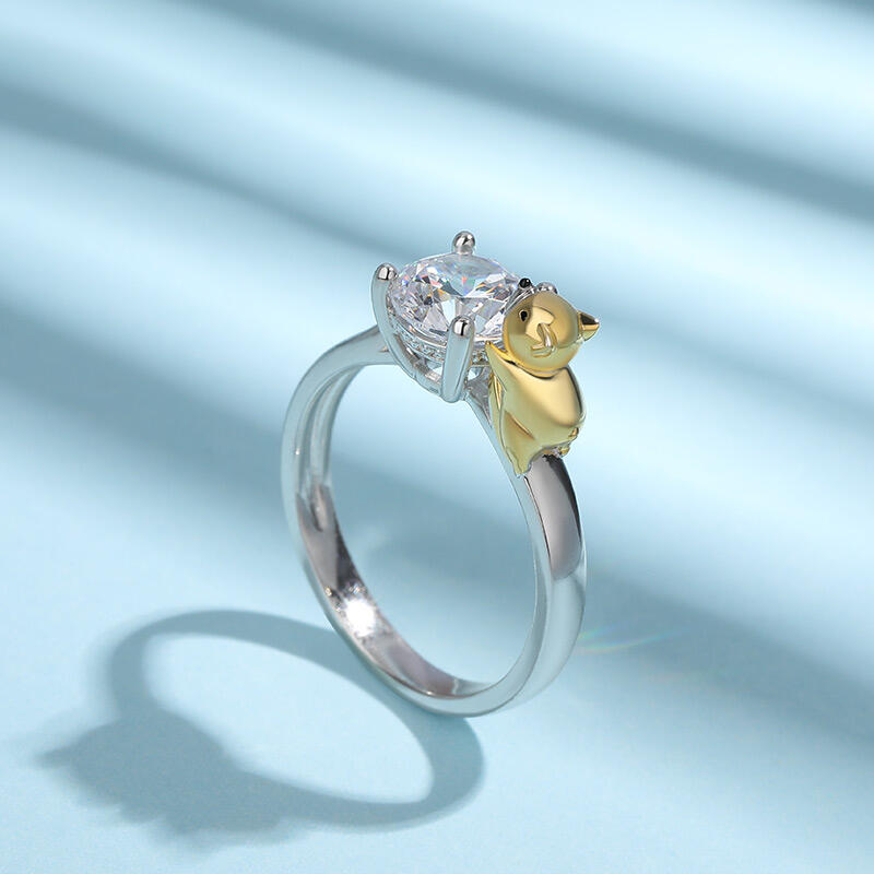 Jeulia Hug Me "Queen's Corgi" Round Cut Sterling Silver Ring