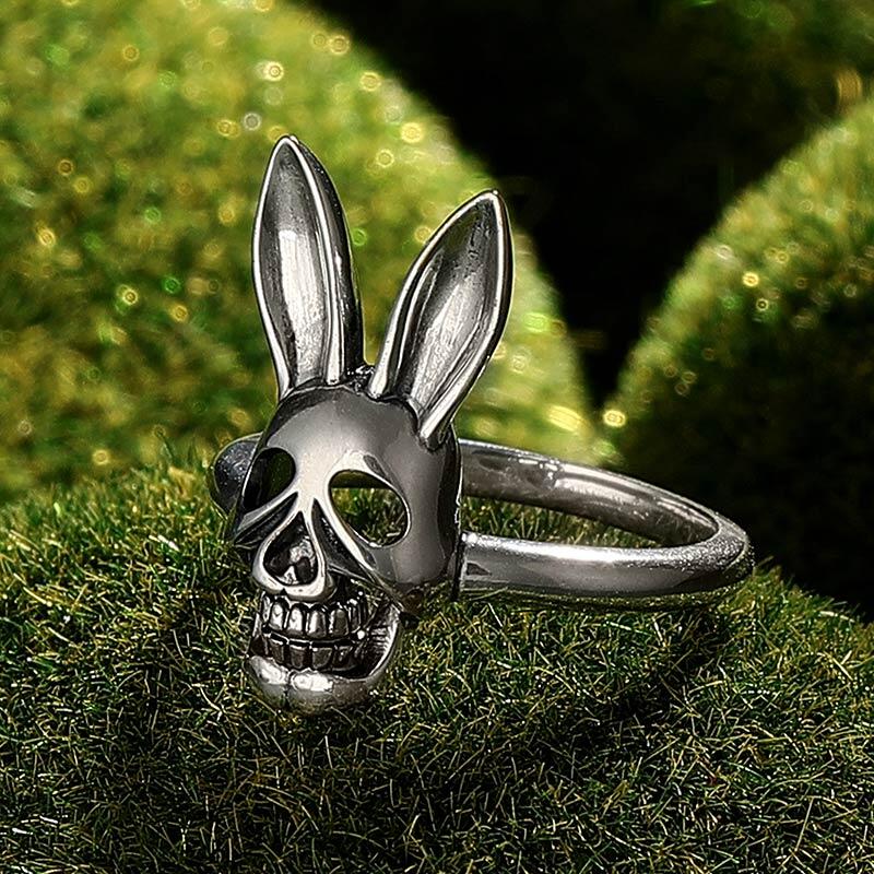 Jeulia Anillo de calavera de conejo de plata de ley