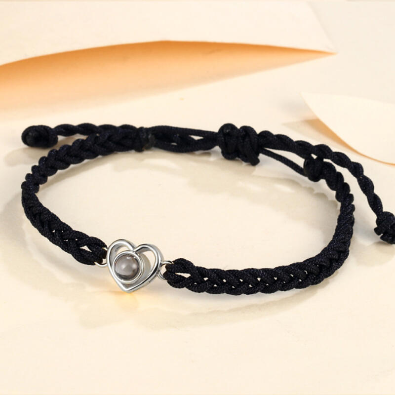 Bracelet Personnalisé Coeur Photo Projection Cordelette Cadeau