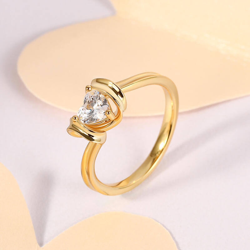 Jeulia リボン デザイン ハートカット シルバー リング