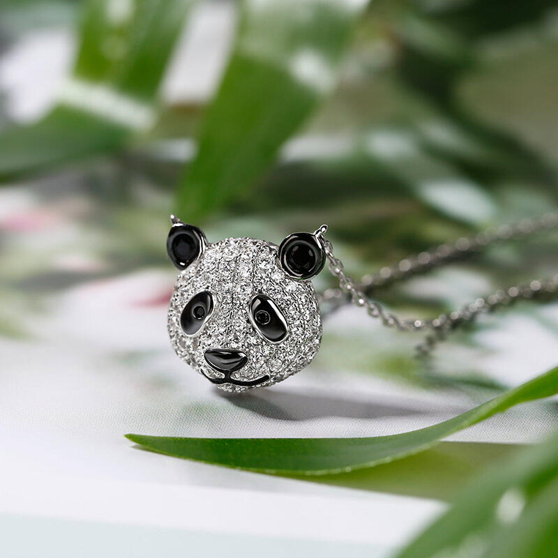 Jeulia "Be Calm and Steady" Cute Panda Sterling Silver Necklace