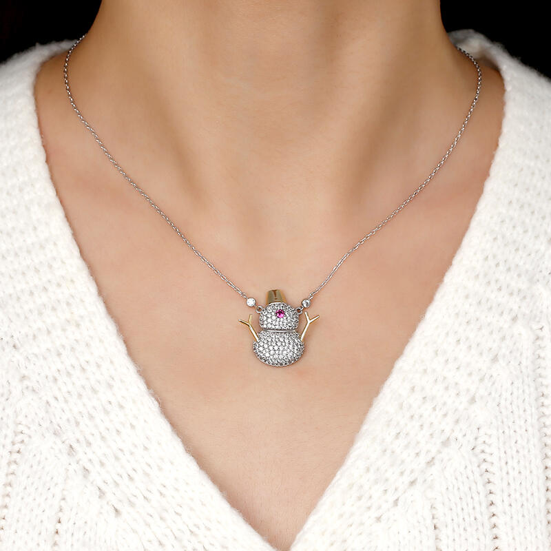 Jeulia "Romantic Snowman" Sterling Silver Necklace