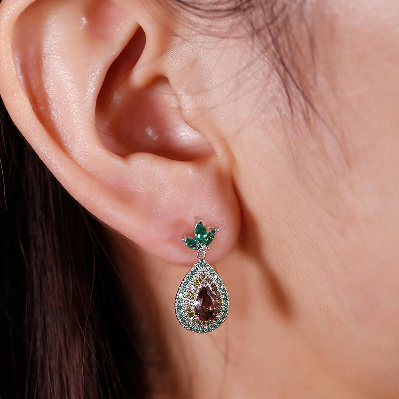 Jeulia Boucles d'Oreilles en Argent Sterling Coupe Poire Double Halo Motif Avocat