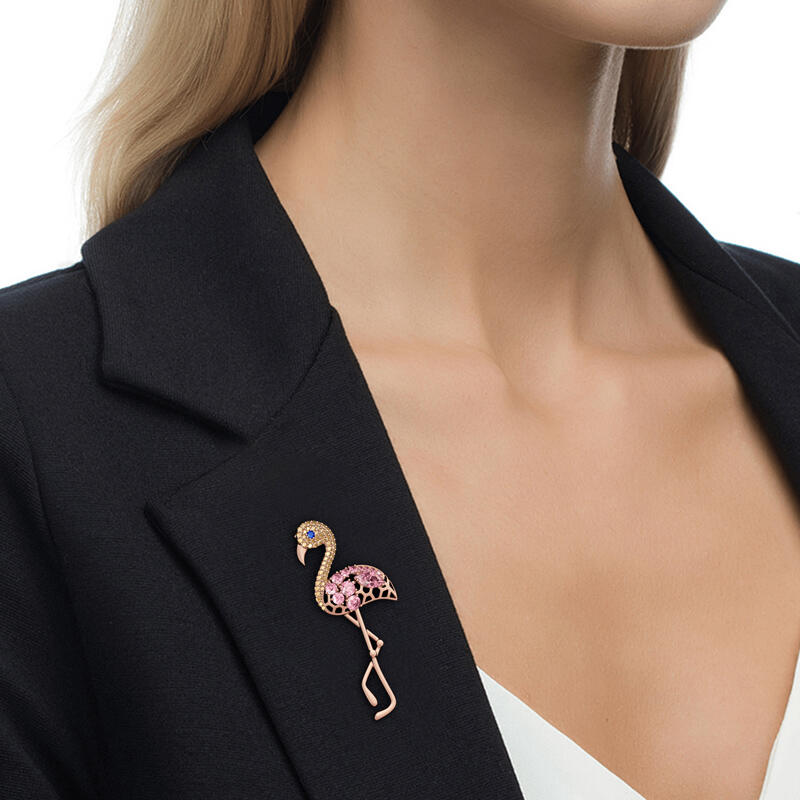 Jeulia "Fiery Passion" Flamingo Design Sterling Silver Brooch