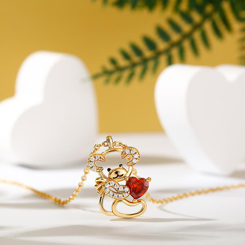 Jeulia "Fall in Love" Teddy Bear and Heart Sterling Silver Jewelry Set