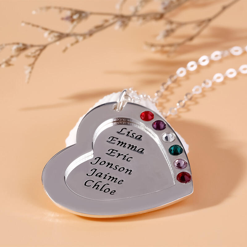 Jeulia Heart Shape Family Necklace with Birthstones Sterling Silver