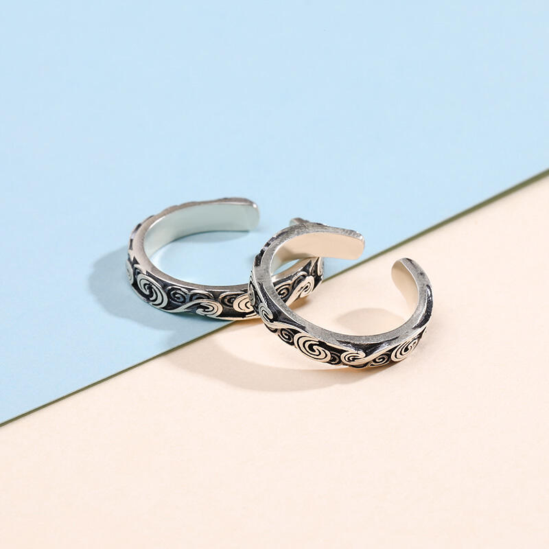 Jeulia Anillos de pareja de diseño abierto grabado con nubes de plata de ley