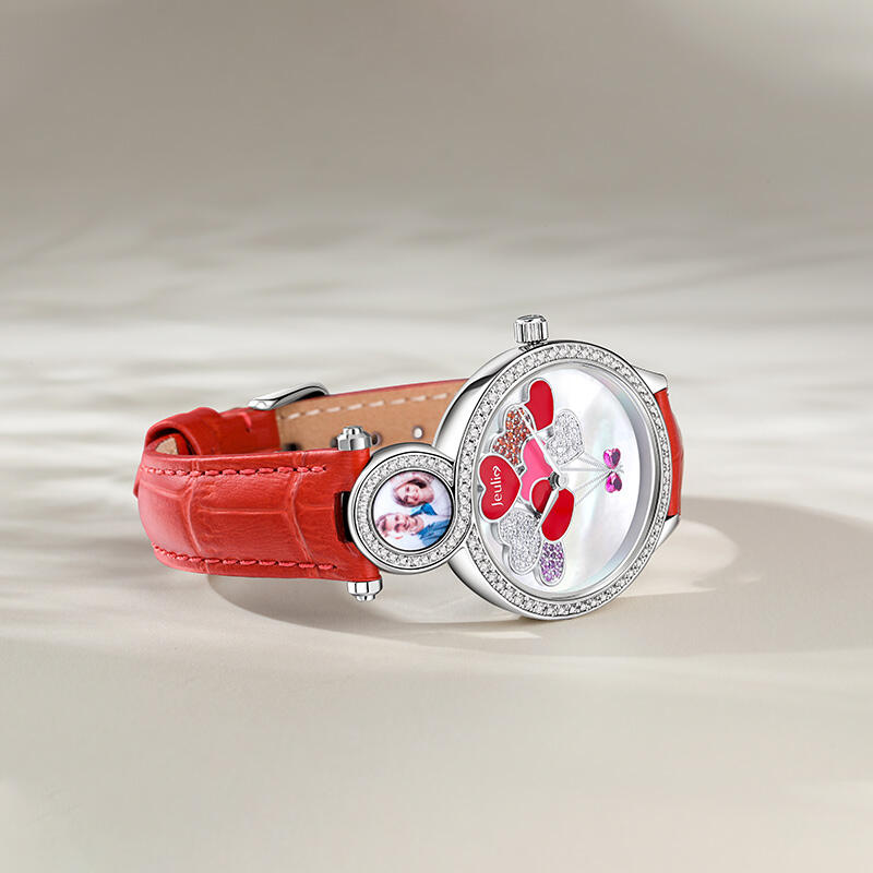 Jeulia Orologio da donna con foto personalizzata e palloncino a forma di cuore con quadrante in madreperla