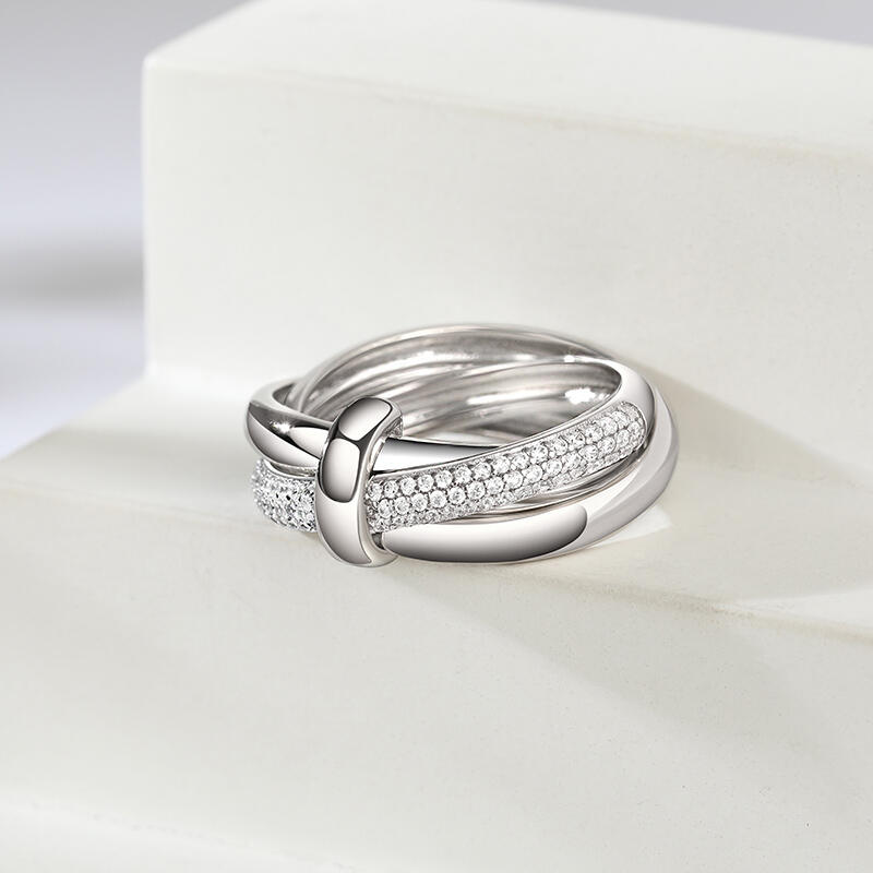 Jeulia Triple Link Knot Sterling Silver Ring