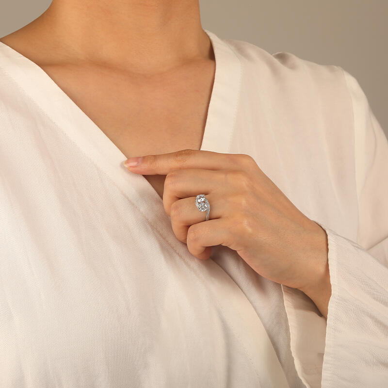 "Embracing Heart" Round Cut Side Stone Engagement Ring