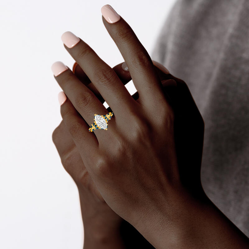 "A Gleam of Fondness" Marquise Cut Cluster Side Stone Engagement Ring