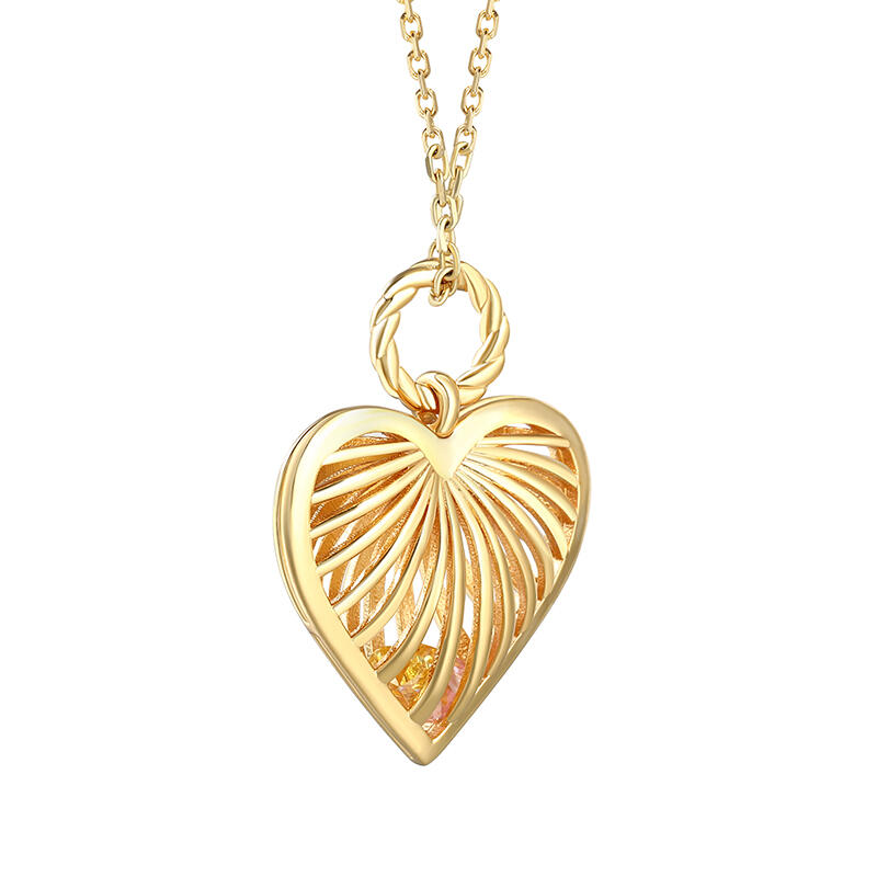 Jeulia "Family love" Birthstone Heart Cage Necklace Colorful Design