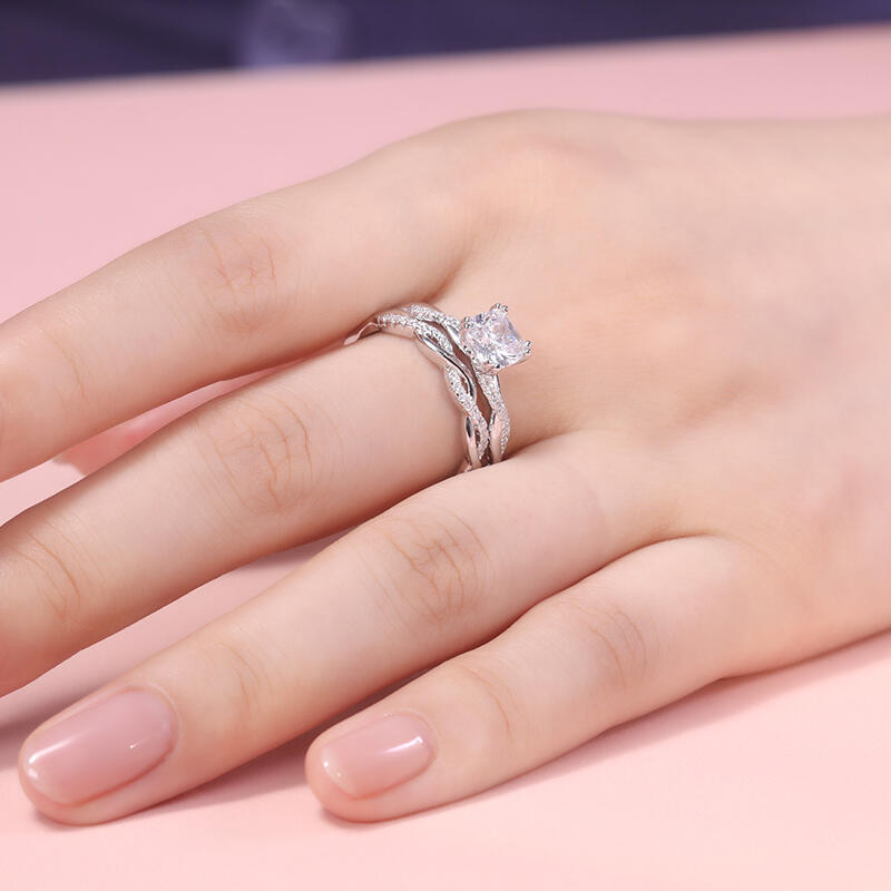 Jeulia Twist Cushion Cut Sterling Silver Ring Set