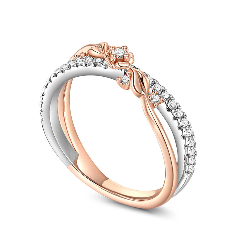 Jeulia Bague Modèle en croix Or rose Deux tons Fleurs enchevêtrées Argent Sterling