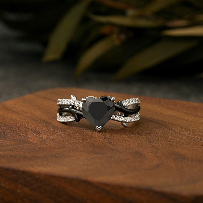 Jeulia Anillo Promesa Corazón Negro Trenzado de Plata Esterlina