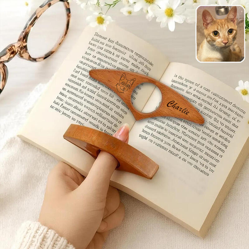Personalisierter Buchseitenhalter mit eingravierter Skizze des Haustierfotos Handgefertigtes Geschenk für Tierliebhaber